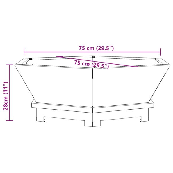 vidaXL Ohnisko Hexagonálne Čierne 75x75x28 cm Oceľ – Obrázok 11