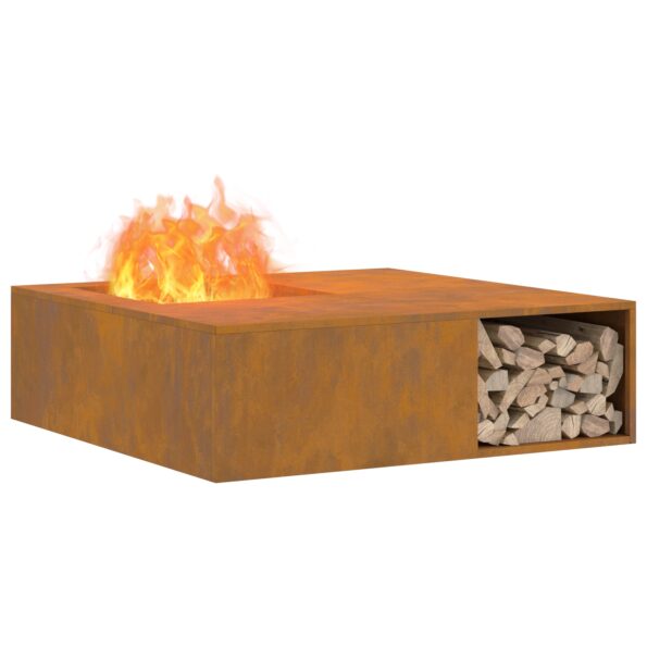859001_3.jpg vidaXL Ohnisko s úložným priestorom na drevo 100x100x30 cm Zvátraná oceľ – Obrázok 3