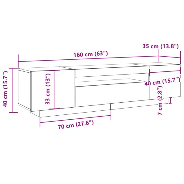 vidaXL TV stolík s LED svetlami, čierny dub, 160x35x40 cm, z inžinierskeho dreva – Obrázok 10