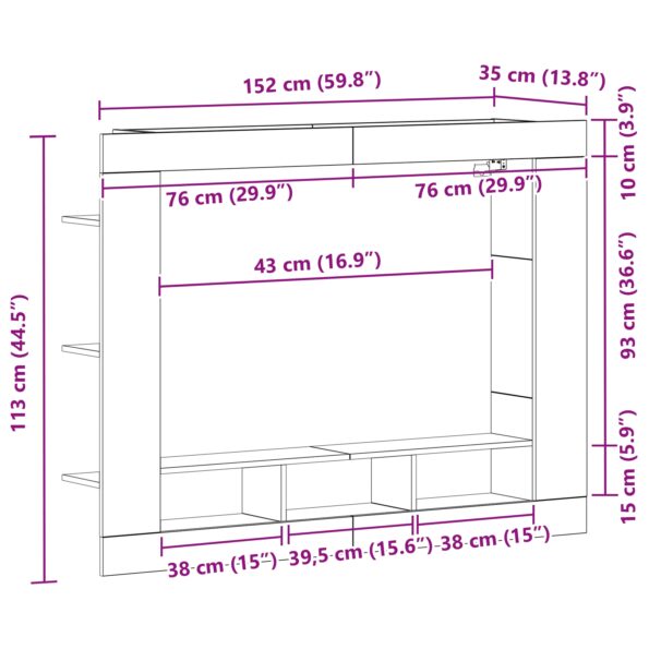 vidaXL TV skrinka na stenu Artisan Oak 152x22x113 cm – Obrázok 10