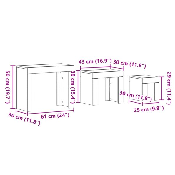 vidaXL Stohovateľné Kávové Stoly 3 ks Čierny Dub Javorový – Obrázok 9