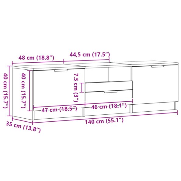 vidaXL TV skrinka - Čierna dub - 140x35x40 cm - Vyrobené z inžinierskeho dreva – Obrázok 10