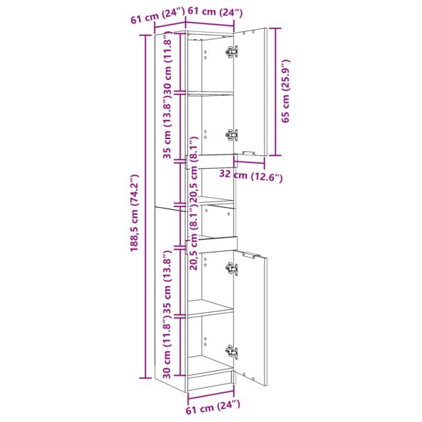 vidaXL Čierna Dubová Kúpeľňová Skrinka - 32x34x188.5 cm – Obrázok 11