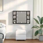 vidaXL LED zrkadlová skrinka - Čierny dub - 76x15x55 cm - Vyrobené z inžinierskeho dreva