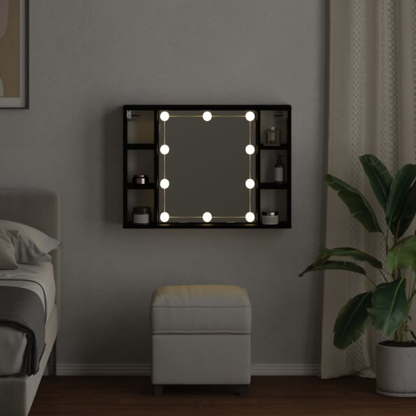 vidaXL LED zrkadlová skrinka - Čierny dub - 76x15x55 cm - Vyrobené z inžinierskeho dreva – Obrázok 4