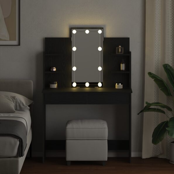 862109_4.jpg vidaXL Toaletný stolík s LED svetlami Čierny dub 96x40x142 cm – Obrázok 4