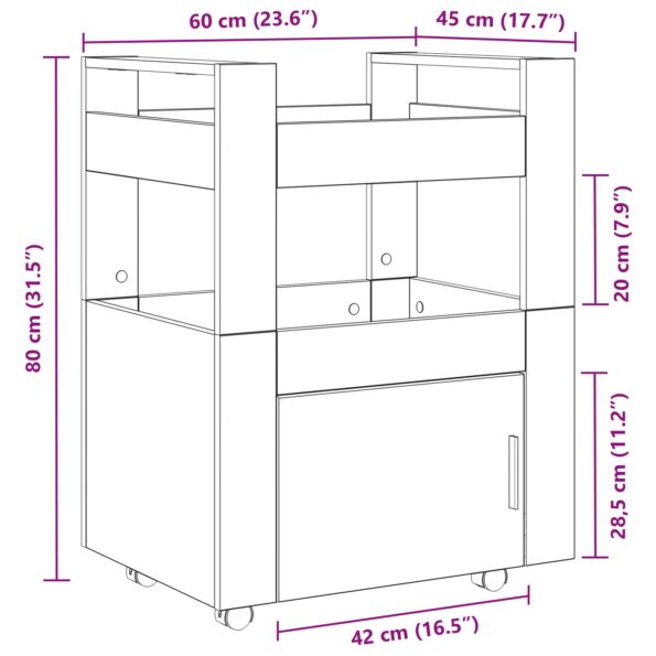 vidaXL Kuchynský vozík Čierne Dub 60x45x80 cm Kompozitné drevo – Obrázok 12