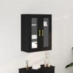 vidaXL Nástenná skrinka s sklenenými dverami čierny dub 69,5x34x90 cm