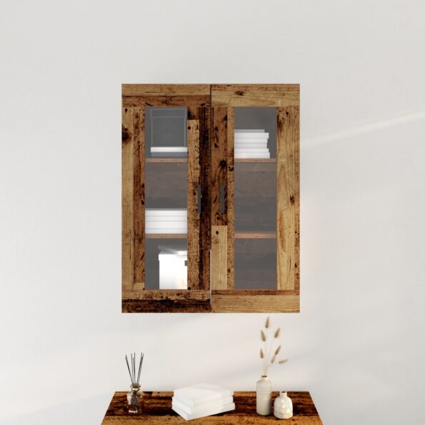 vidaXL Nástenný kabinet s presklenými dverami - Staré drevo - 69.5x34x90 cm – Obrázok 4