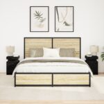 vidaXL Nočný stolík s LED svetlami 2 ks Čierna Dub 35x39x55 cm