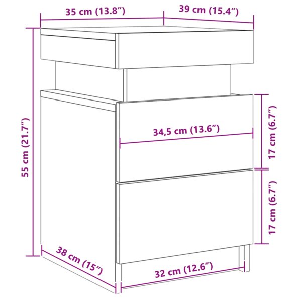 vidaXL Nočný stolík s LED svetlami 2 ks Čierna Dub 35x39x55 cm – Obrázok 12
