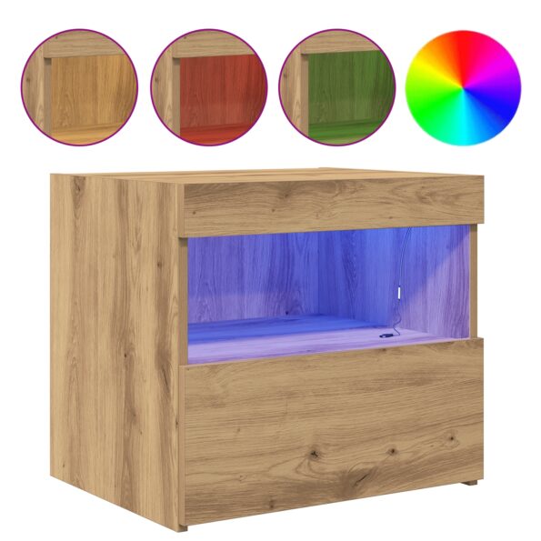 vidaXL Nočné stolíky s LED svetlami 2 ks Artisan Dub 50x40x45 cm – Obrázok 4