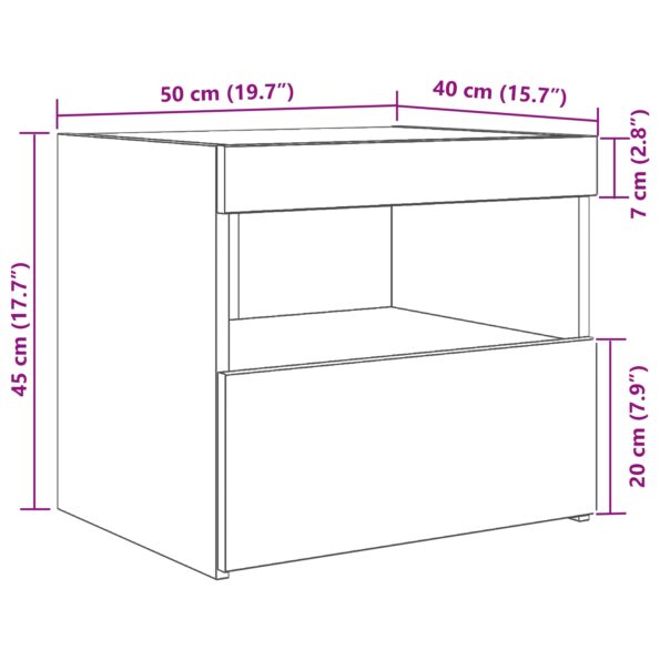 vidaXL Nočný stolík s LED svetlami Čierny dub 50x40x45 cm – Obrázok 12