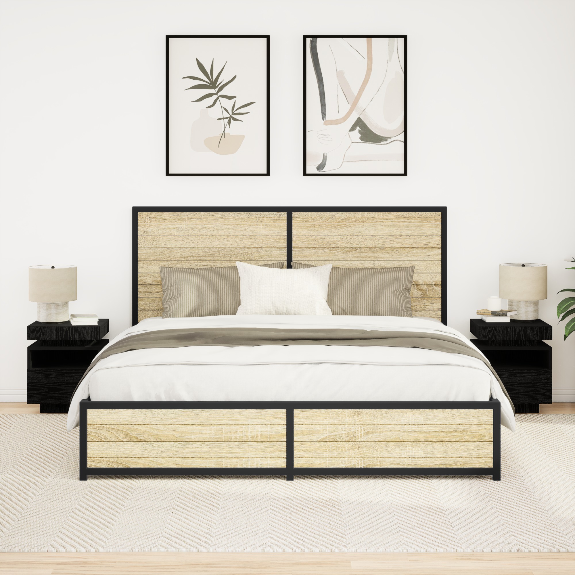 862187_1.jpg vidaXL Nočný stolík s LED svetlami 2 ks Čierny dub 40x39x48,5 cm – Obrázok 1