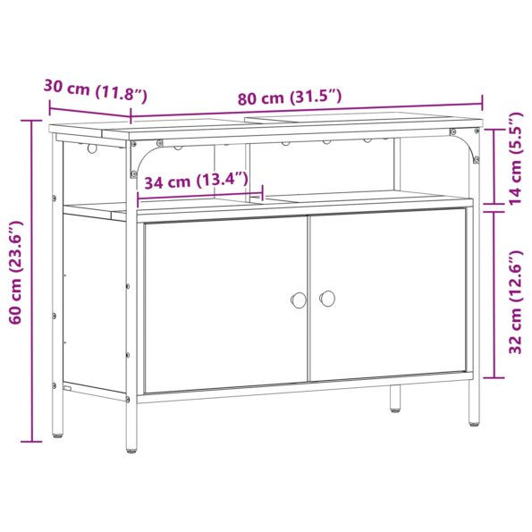 vidaXL Kúpeľňová umývadlová skrinka Čierny Dub 80x30x60 cm z inžinierskeho dreva – Obrázok 11