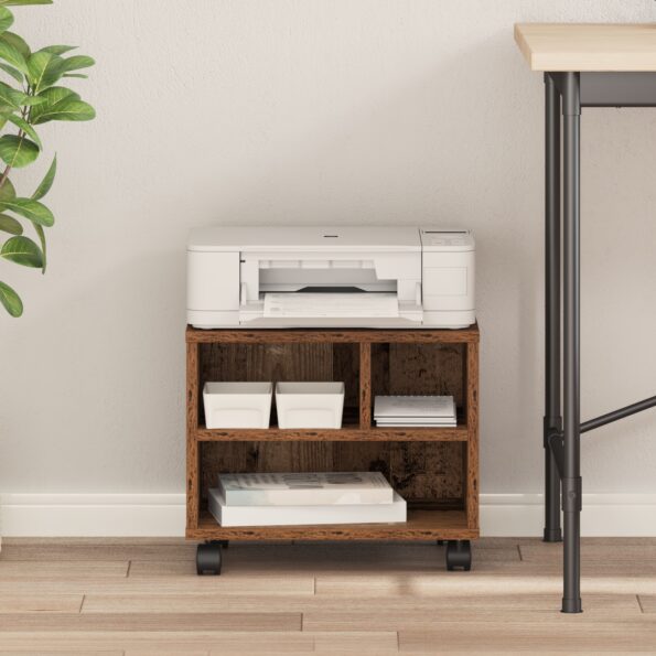 vidaXL Stojan na tlačiareň s kolieskami Staré drevo 41x32x33,5 cm – Obrázok 4