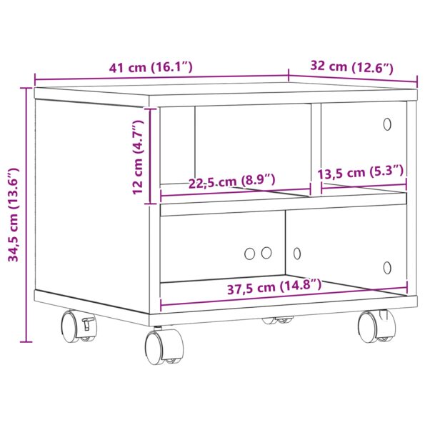 vidaXL Stojan na tlačiareň s kolesami čierny dub 41x32x34.5 cm – Obrázok 9