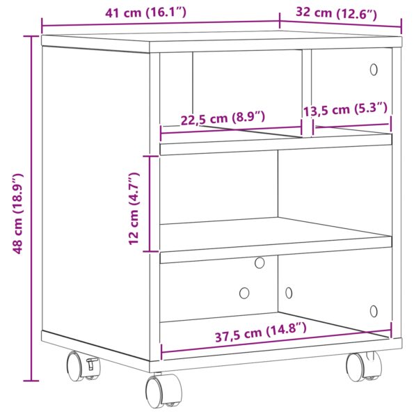 vidaXL Stojan na tlačiareň na kolieskach Staré drevo 41x32x48 cm – Obrázok 10
