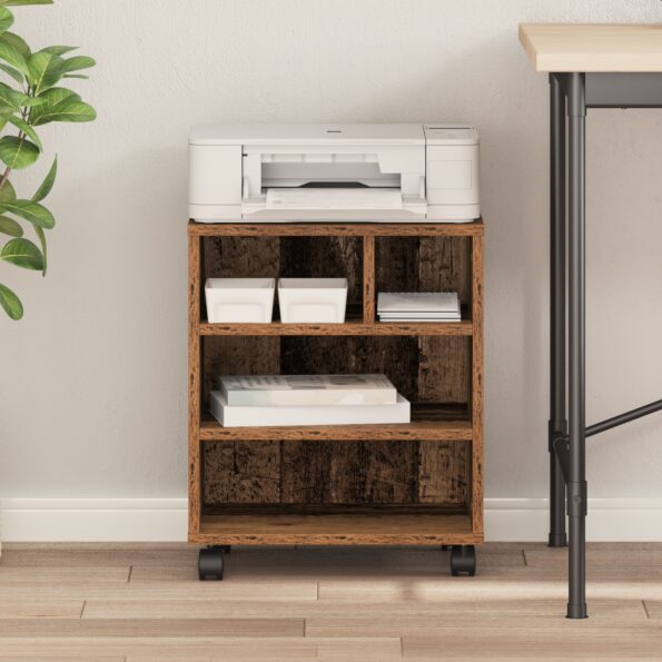 vidaXL Stojan na tlačiareň na kolieskach Staré drevo 41x32x48 cm – Obrázok 4