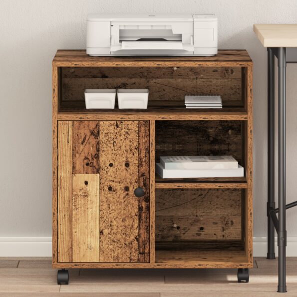 vidaXL Stojan na tlačiareň s kolieskami Staré drevo 60x50x67 cm – Obrázok 4