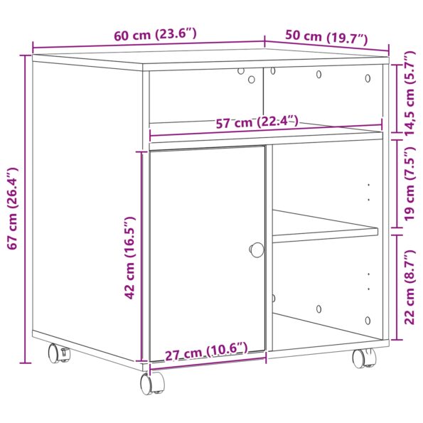 vidaXL Stojan na tlačiareň s kolesami Čierny dub 60x50x67 cm – Obrázok 10
