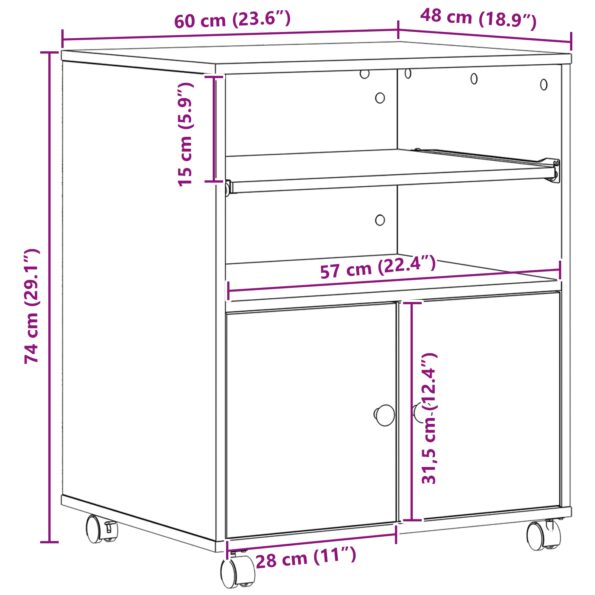 vidaXL Stojan na tlačiareň s kolieskami Staré drevo 60x48x74 cm – Obrázok 11