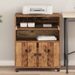 vidaXL Stojan na tlačiareň s kolieskami Staré drevo 60x48x74 cm – Obrázok 4