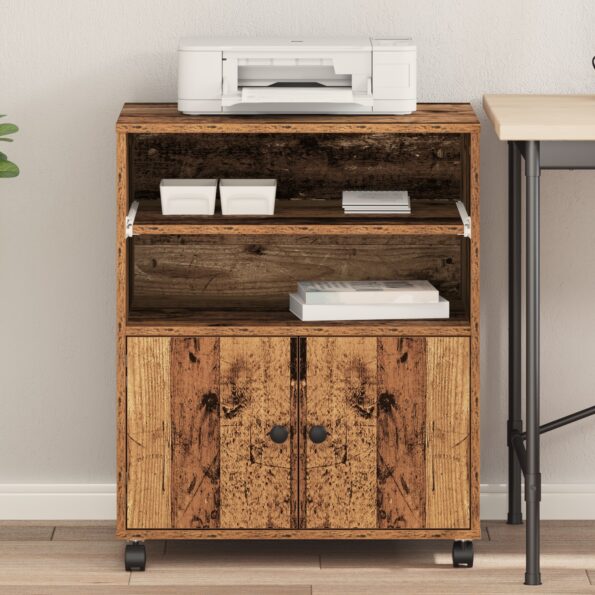 vidaXL Stojan na tlačiareň s kolieskami Staré drevo 60x48x74 cm – Obrázok 4
