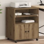 vidaXL Stojan na tlačiareň s kolieskami Artisan Oak 60x48x74 cm