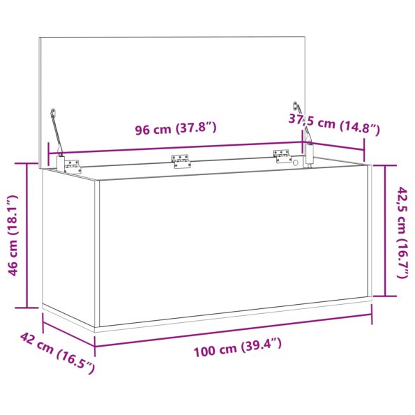vidaXL Úložná krabica s vekom Čierny dub 100x42x46 cm Kompozitné drevo – Obrázok 11