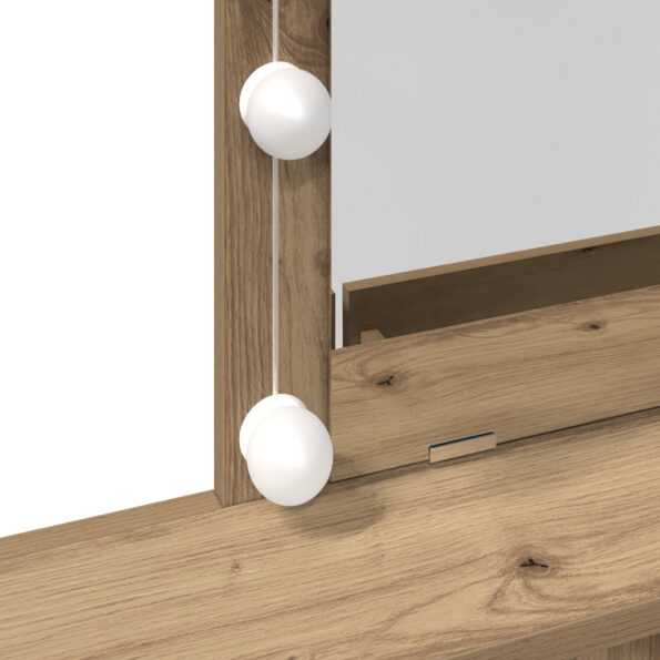 vidaXL Toaletný stolík so zrkadlom a LED osvetlením z dubového kompozitného dreva – Obrázok 10