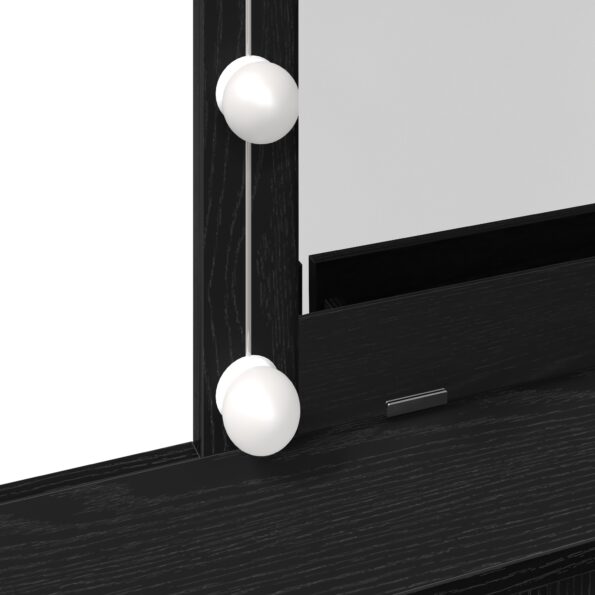 vidaXL Toaletný stolík so zrkadlom a LED svetlami Čierny dub z engineered wood – Obrázok 8