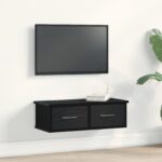 vidaXL Nástenná polica so zásuvkou čierny dub 60x26x18,5 cm kompozitné drevo