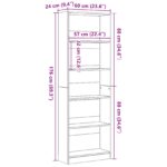 vidaXL Čierny dubový knihovník - 60x24x176 cm – Obrázok 9