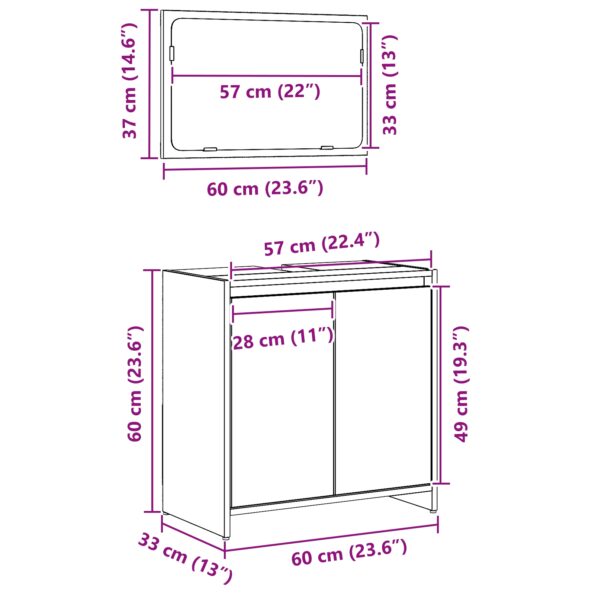 vidaXL Kúpeľňová skriňa so zrkadlom, čierny dub, 60x33x61 cm, z kvalitného dreva – Obrázok 11