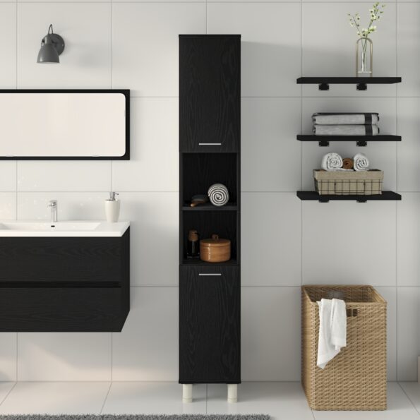 vidaXL Kúpeľňová skrinka Čierny dub 30x30x179 cm, vyrobená z dreva – Obrázok 4