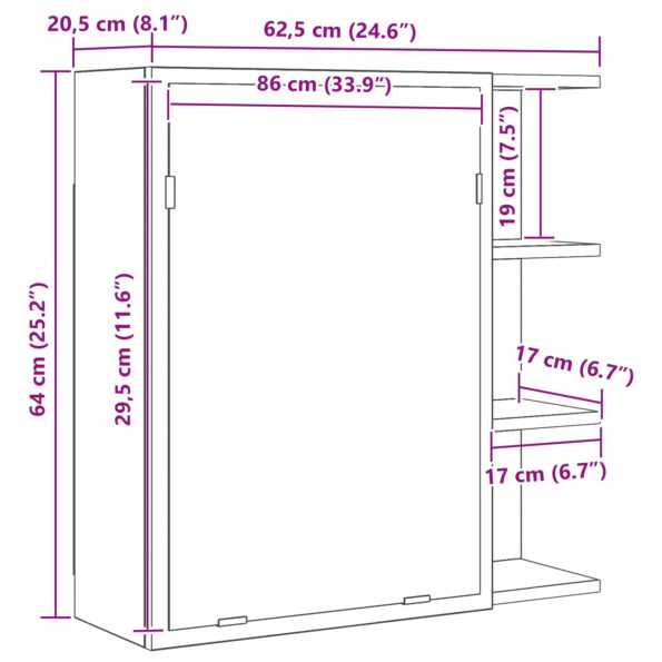 vidaXL Zrkadlový kúpeľňový kabinet Čierny dub 62,5x20,5x64cm z kompozitného dreva – Obrázok 12