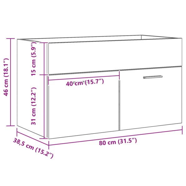 vidaXL Kúpeľňová umývadlová skrinka Čierny dub 80x38,5x46 cm z kompozitného dreva – Obrázok 11
