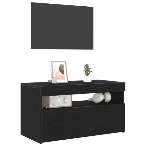 vidaXL TV skrinka s LED svetlom, čierna, dubová, 75x35x40 cm, kompozitné drevo – Obrázok 3