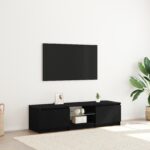 vidaXL Televízny stolík s LED svetlami, čierny dub, 140x40x35,5 cm, z kvalitného dreva