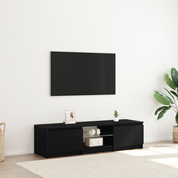 862563_1.jpg vidaXL Televízny stolík s LED svetlami, čierny dub, 140x40x35,5 cm, z kvalitného dreva – Obrázok 1
