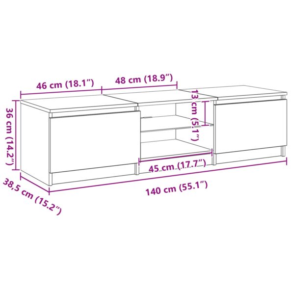 862563_13.jpg vidaXL Televízny stolík s LED svetlami, čierny dub, 140x40x35,5 cm, z kvalitného dreva – Obrázok 13