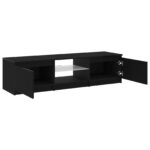 vidaXL Televízny stolík s LED svetlami, čierny dub, 140x40x35,5 cm, z kvalitného dreva – Obrázok 4