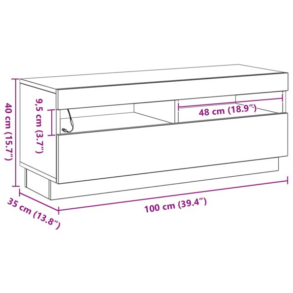 vidaXL TV skrinka s LED osvetlením, čierny dub, 100x35x40 cm, kompozitné drevo – Obrázok 12