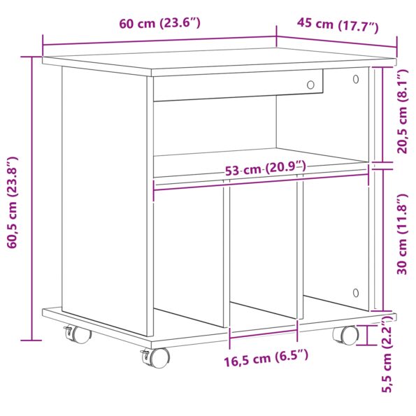 vidaXL Kolieskový kabinet Čierna dub 60x45x55 cm Kompozitné drevo – Obrázok 10