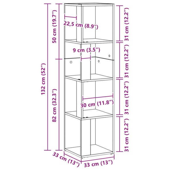 vidaXL Knižnica Čierna Dub 33x33x132 cm z kompozitného dreva – Obrázok 8