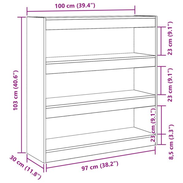 vidaXL Knižnica/Rozdeľovač Čierny dub 100x30x103cm Inžinierske drevo – Obrázok 9