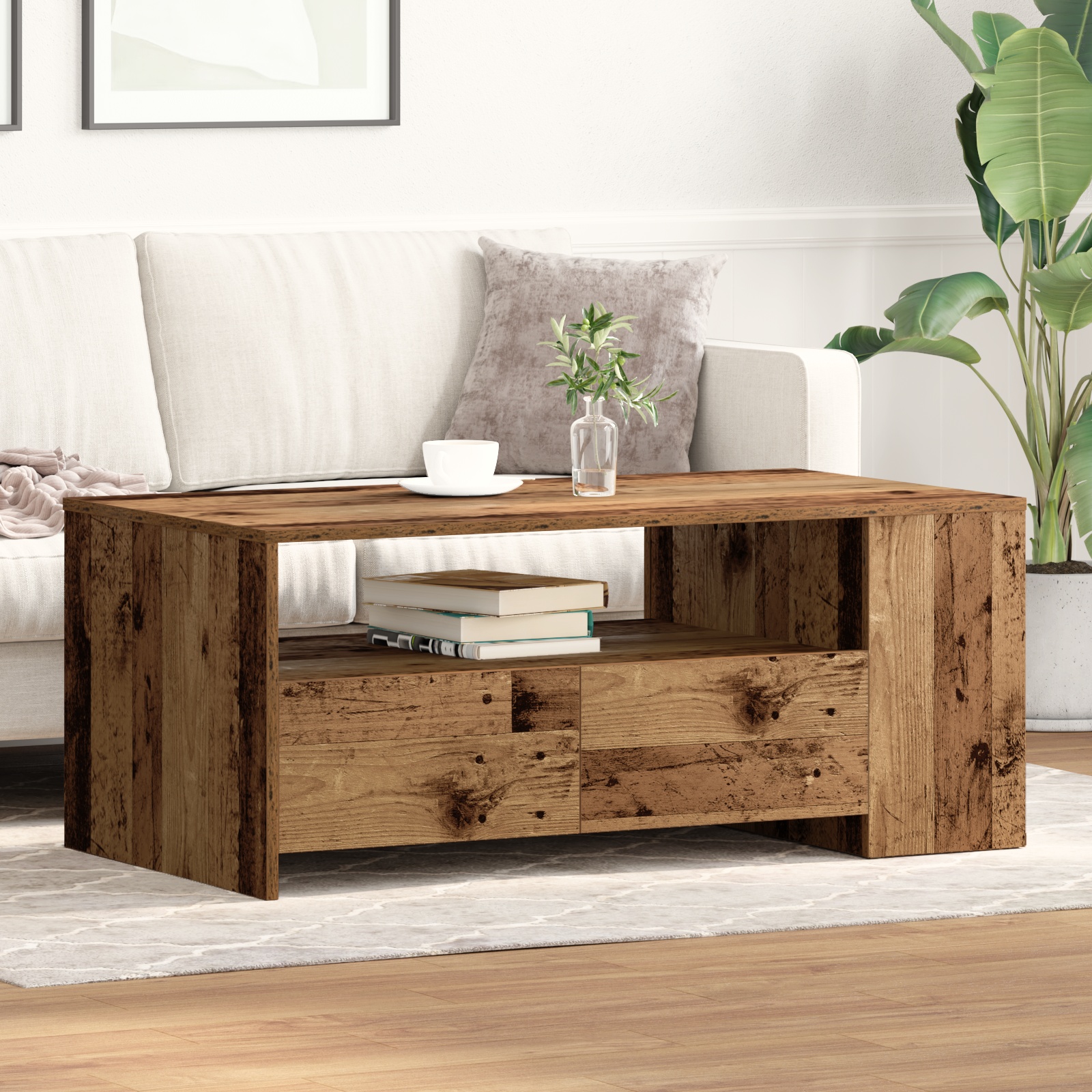 862731_1.jpg vidaXL Konferenčný stolík so zásuvkou Staré drevo 102 x 55 x 43,5 cm – Obrázok 1