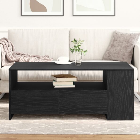 vidaXL Čierny dubový konferenčný stolík 102x55x43,5 cm vyrobený z inžinierskeho dreva – Obrázok 4