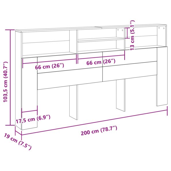 vidaXL Čierny dubový čelový panel s kabinetom, 200x19x103.5 cm – Obrázok 9